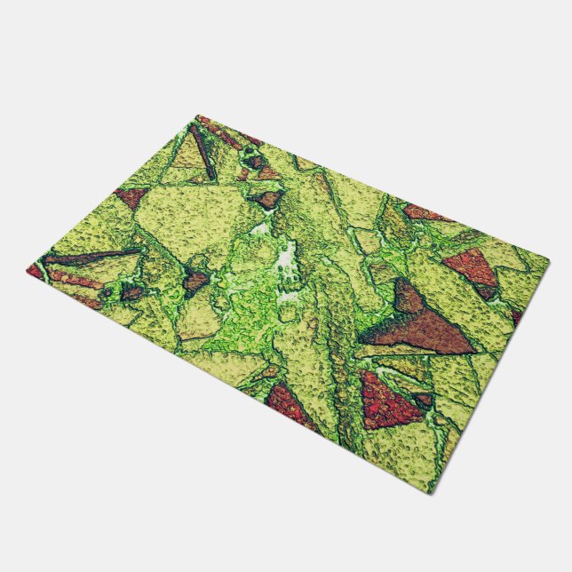 Schwarz-gelb gestrichene vulkanische Steinkonstruk Fußmatte (Schrägansicht)