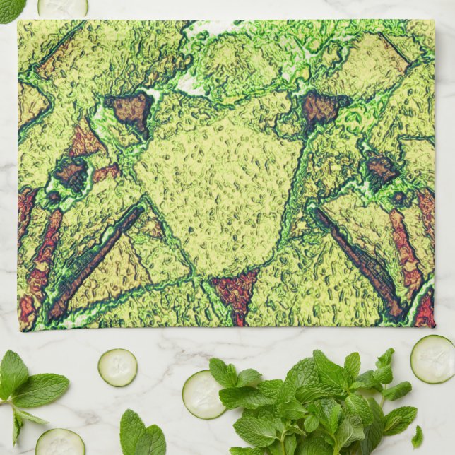 Schwarz-gelb gestrichene vulkanische Steinkonstruk Geschirrtuch (Gefaltet)