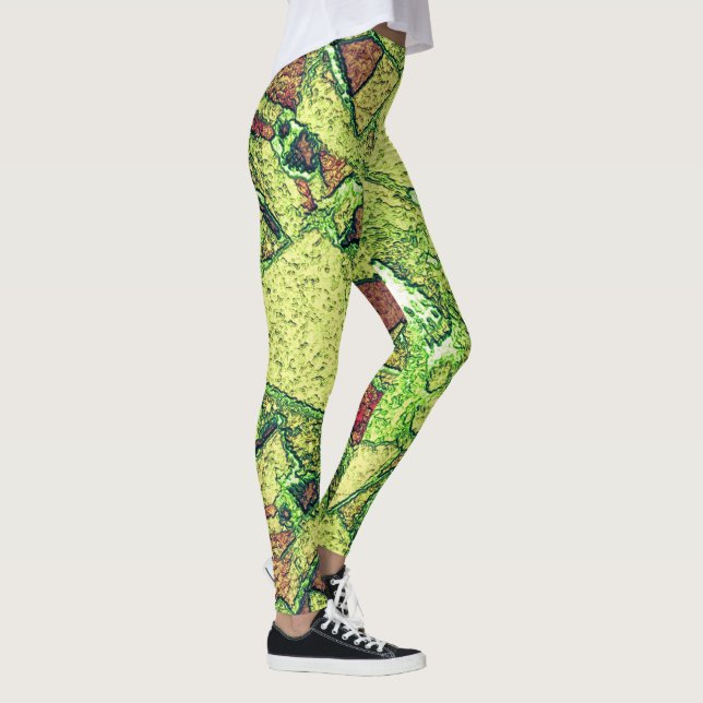Schwarz-gelb gestrichene vulkanische Steinkonstruk Leggings (Rechts)