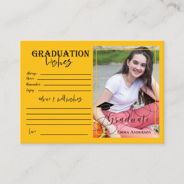 Schwarz-Gelb-Graduate-Foto 2025 Abschluss Hinweiskarte (Vorderseite)