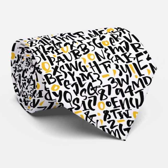 Schwarz-Gelb-Graffiti-Inspiriert Alphabet-Necktie Krawatte (Gerollt)