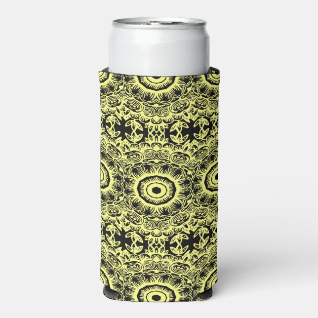 Schwarz-Gelb-Mandala-Muster Selters Dosenkühler (Seltzer Vorderseite)