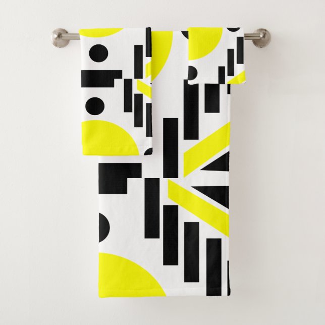 Schwarz-Gelb-Modernes geometrisches Muster Badhandtuch Set (Insitu)