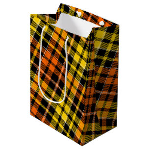 Schwarz Gelb Orange Karo Tartan Design Mittlere Geschenktüte