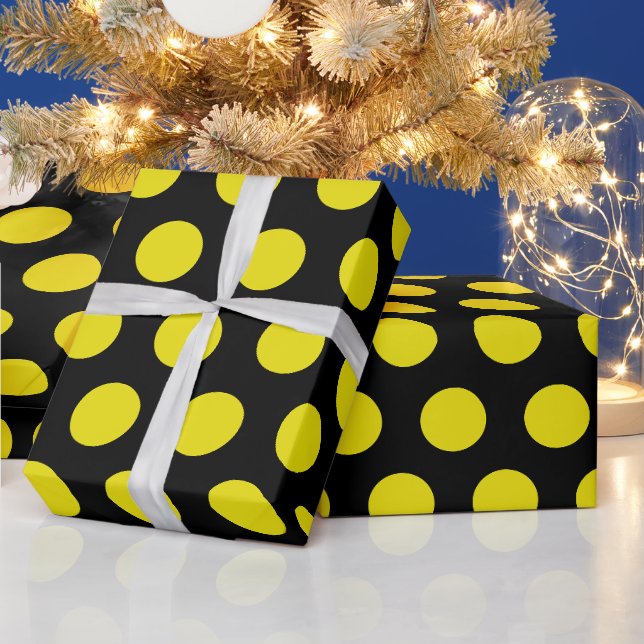 Schwarz-Gelb-Polka Docht moderne Eleganz Geschenkpapier (Feiertage)