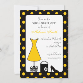 Schwarz-Gelb-Polka-Dot-Girl Einladung