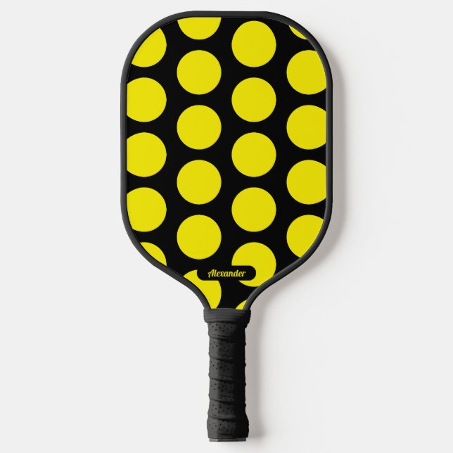 Schwarz/Gelb Polka Dots Pickleball Paddel Schläger (Vorderseite)