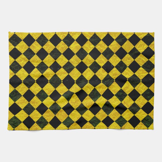 Schwarz-Gelb-Schachmuster Geschirrtuch (Horizontal)
