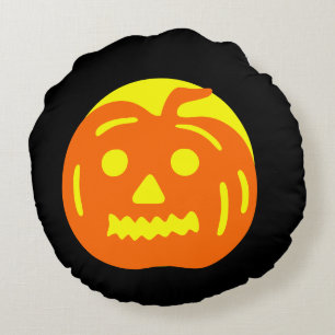 Schwarz-Gelb-Schädel Kürkin Halloween Rundes Kissen