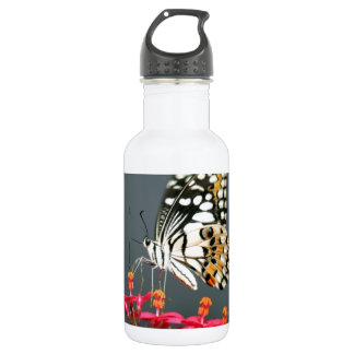 Schwarz-Gelb-Schmetterling auf rosa Blume Trinkflasche