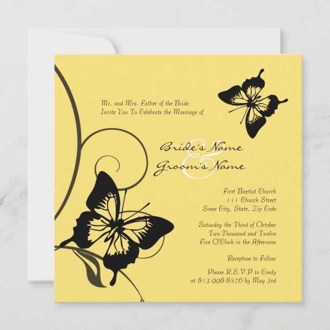 Schwarz-Gelb-Schmetterling Einladung zur Hochzeit (Vorderseite)