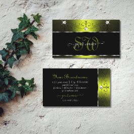 Schwarz-Gelb-Schnauze-Sparkling-Diamanten-Initiale Visitenkarte