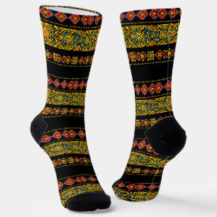 Schwarz-Gelb-Slavic-Muster Socken