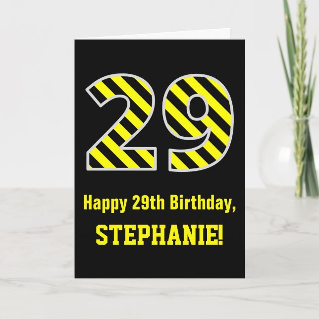 Schwarz & Gelb Streifen "29"; 29. Geburtstag + Nam Karte (Vorderseite)