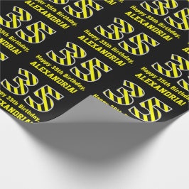 Schwarz/Gelb Streifen "35"; 35. Geburtstag + Name Geschenkpapier
