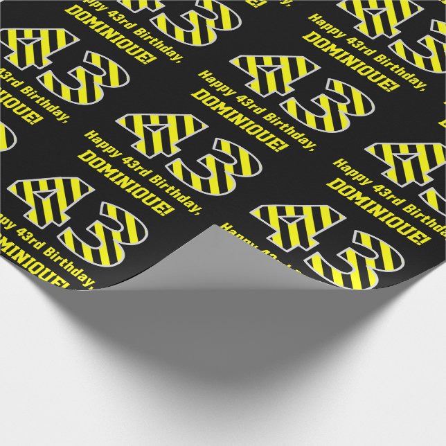 Schwarz & Gelb Streifen "43"; 43. Geburtstag + Nam Geschenkpapier (Ecke)