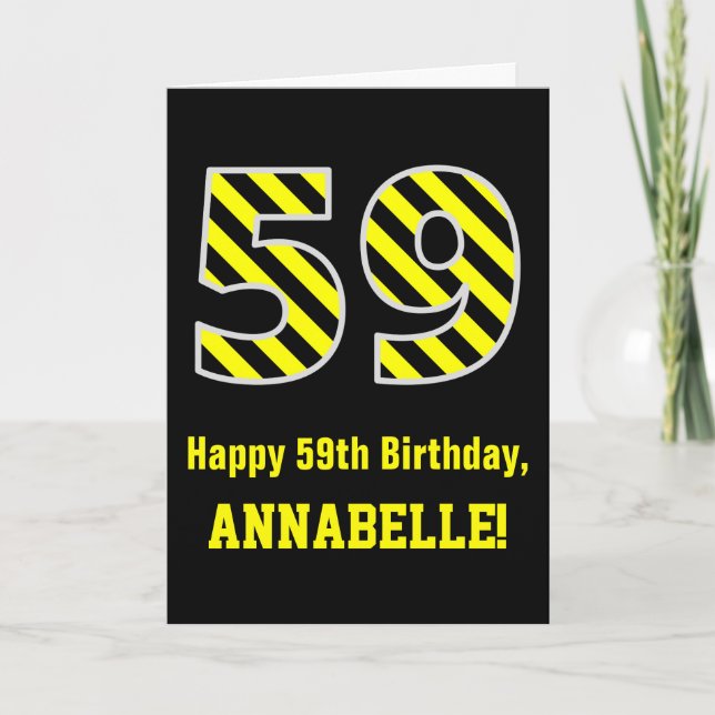 Schwarz & Gelb Streifen "59"; 59. Geburtstag + Nam Karte (Vorderseite)