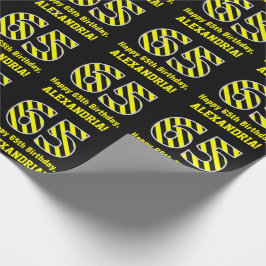 Schwarz/Gelb Streifen "65"; 65. Geburtstag + Name Geschenkpapier