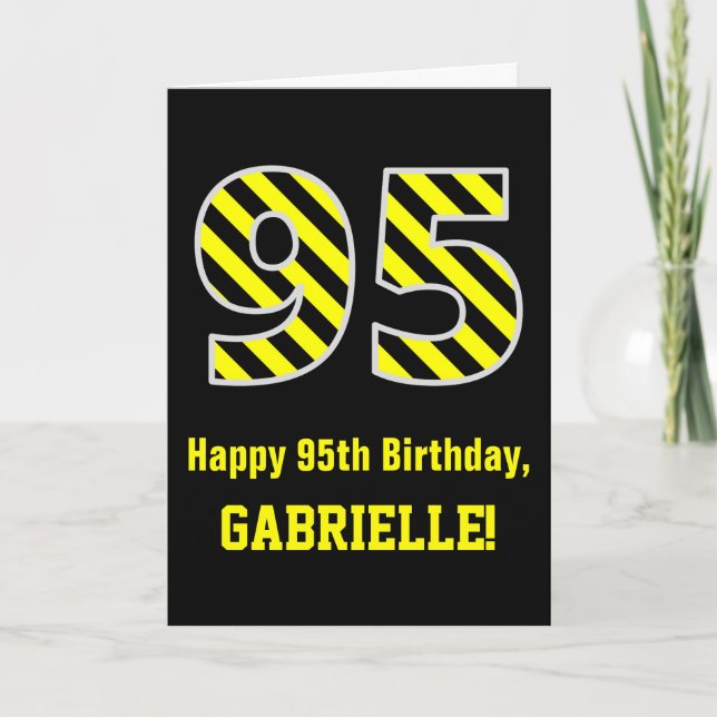 Schwarz/Gelb Streifen "95"; 95. Geburtstag + Name Karte (Vorderseite)