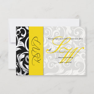 Schwarz-Gelb-Swirl-Hochzeitsskalender RSVP Karte