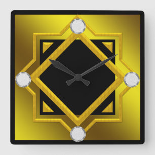 Schwarz-Gelb-Wand-Uhr Quadratische Wanduhr