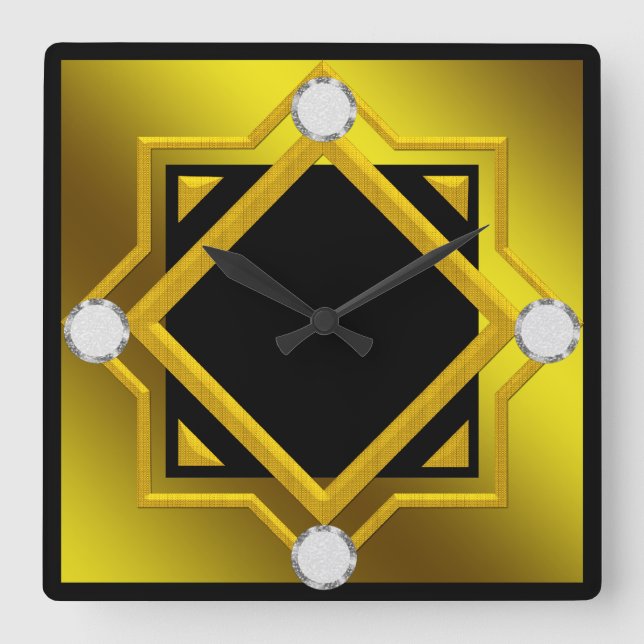 Schwarz-Gelb-Wand-Uhr Quadratische Wanduhr (Vorderseite)