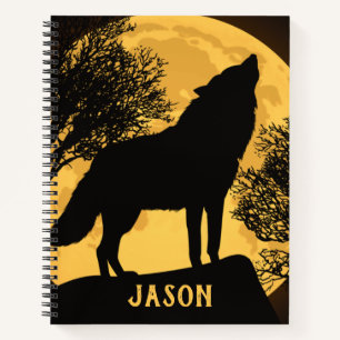 Schwarz-Gelb Wolf Full Moon Spiral Notebook Notizbuch