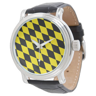 Schwarz-gelbe Bayern-Diamant-Flaggenmuster Armbanduhr