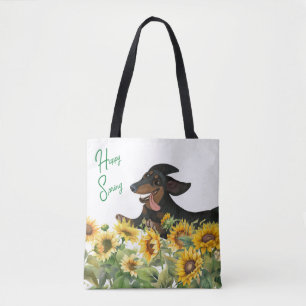 SCHWARZ-GELBE DACHSUND SONNENBLUMEN-TRAGETASCHE TASCHE
