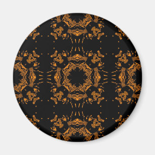 Schwarz, Gelbe Kupfer Blumen Damast Retro Muster Magnet