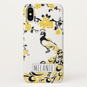 Schwarz-Gelbe Pfau & Kirschblüten Jugendstil Case-Mate iPhone Hülle