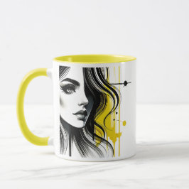 Schwarz-gelbe stilisierte Porträt einer jungen Fra Tasse