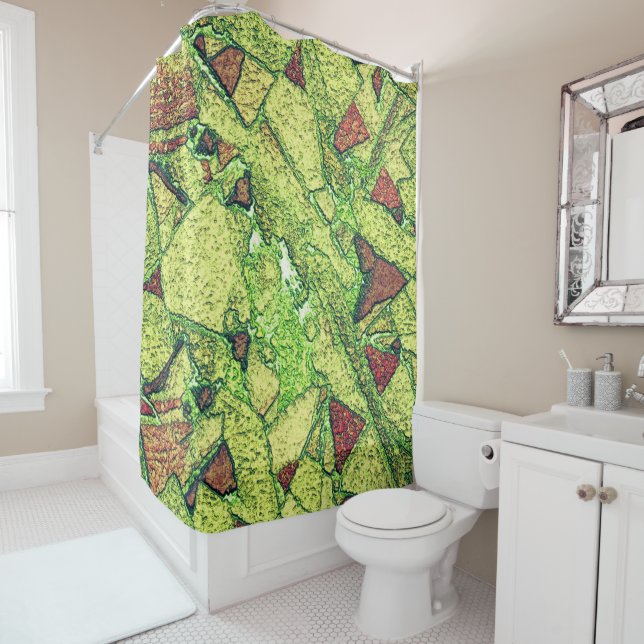 Schwarz-gelber bemalter Vulkangestein zeichnend Duschvorhang (Beispiel)