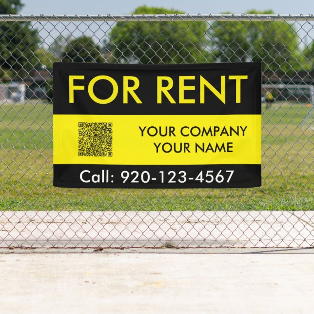 Schwarz Gelber Custom Immobilien QR-Code zu verkau Banner (Insitu)