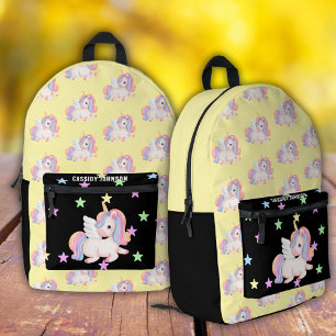 Schwarz-gelber Regenbogen-Einhornname Bedruckter Rucksack