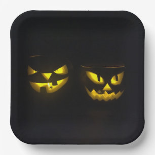 Schwarz-gelbes Halloween-Kürbisgesicht Pappteller
