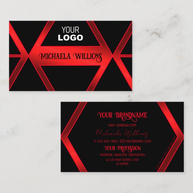 Schwarz geometrisch schimmerrot mit Coolem Logo Visitenkarte (Vorne/Hinten)