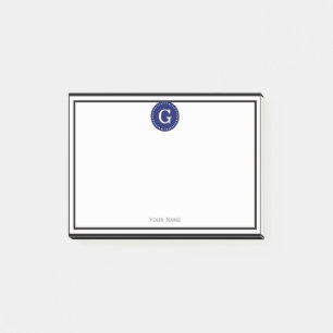 Schwarz Gerahmtes Round Navy 1I Monogramm Post-it Klebezettel