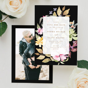 Schwarz getrocknete Wasserfarben Hochzeitskunst Fo Save The Date