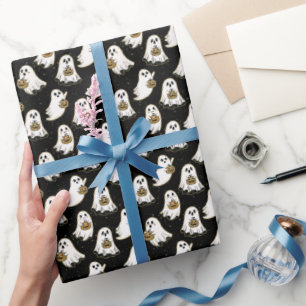 Schwarz   Ghost & Pumpkin Geschenkpapier
