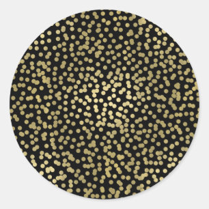 Schwarz & Glänzende Gold Punkte Konfetti Elegant C Runder Aufkleber