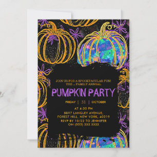 Schwarz Glitzer Pumpkin Halloween Einladung