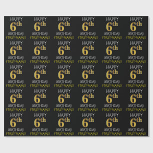 Schwarz, "GLÜCKLICH 6. BIRTHDAY" - Wrapping Paper Geschenkpapier
