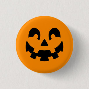 Schwarz glückliche Halloween Kürbisfaceform auf Or Button