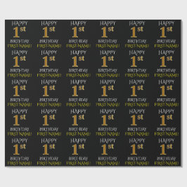 Schwarz, "GLÜCKLICHES 1. BIRTHDAY" Faltpapier Geschenkpapier
