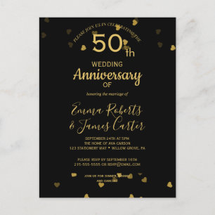 Schwarz & Gold 50. Jubiläumspostkarte Einladungspostkarte