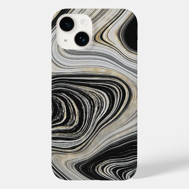 Schwarz-Gold-Agate-Design Case-Mate iPhone 14 Hülle (Rückseite)
