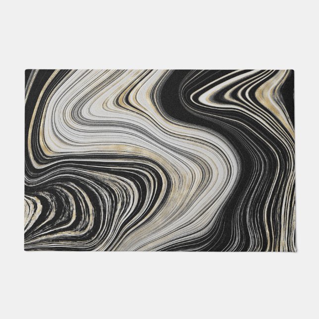Schwarz-Gold-Agate-Design Fußmatte (Vorderseite)