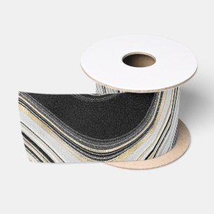 Schwarz-Gold-Agate-Design Satinband