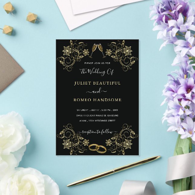 Schwarz-Gold-Akryllische Hochzeitsvorlage Acryleinladungen (In Situ (Hochzeit))